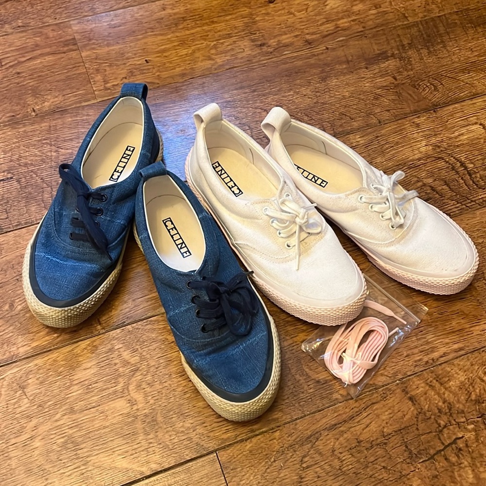 PAIR OF Celine White/Pink and Blue Canvas 180 degree Sneakers Size 41